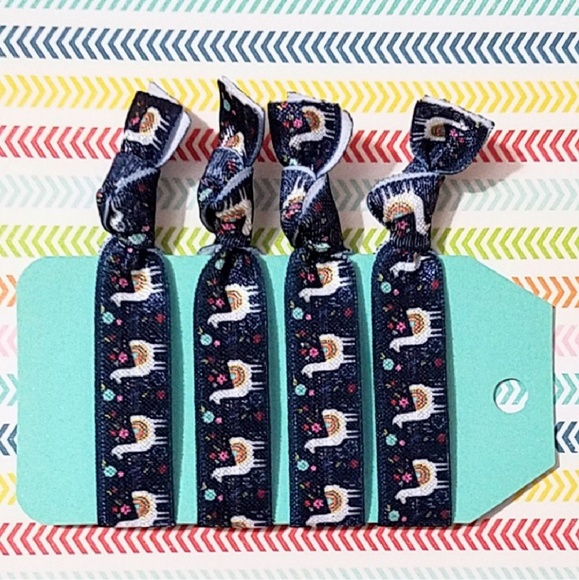 Accessories - Set of 4 Llama Navy Blue Elastic Hair Ties